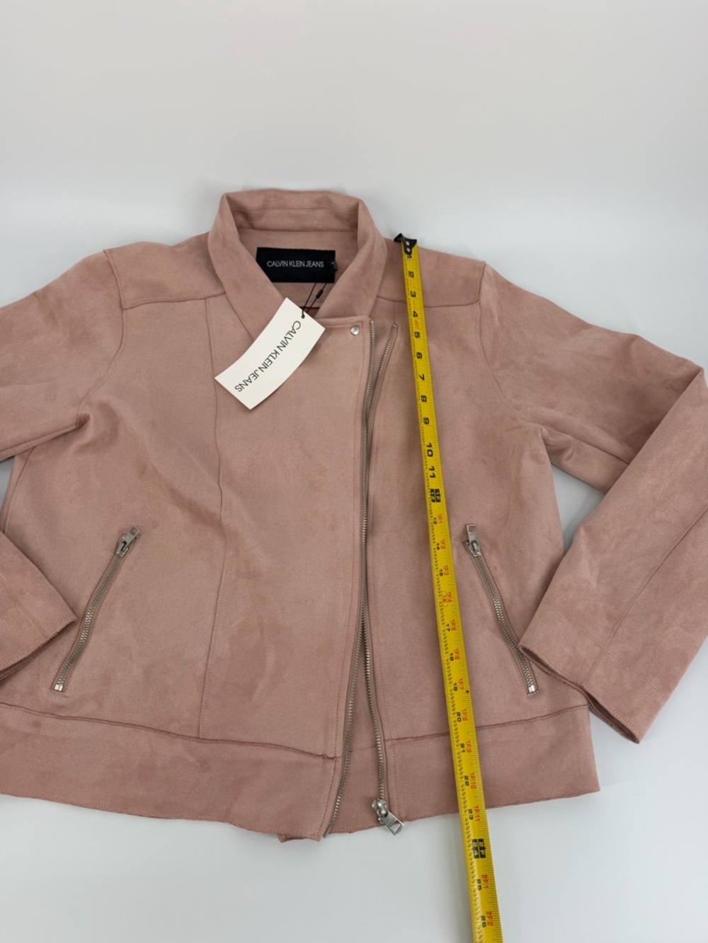 Calvin Klein Jeans Pink Faux Suede Moto Jacket Womens XL NWT Zip Front - Picture 11 of 12